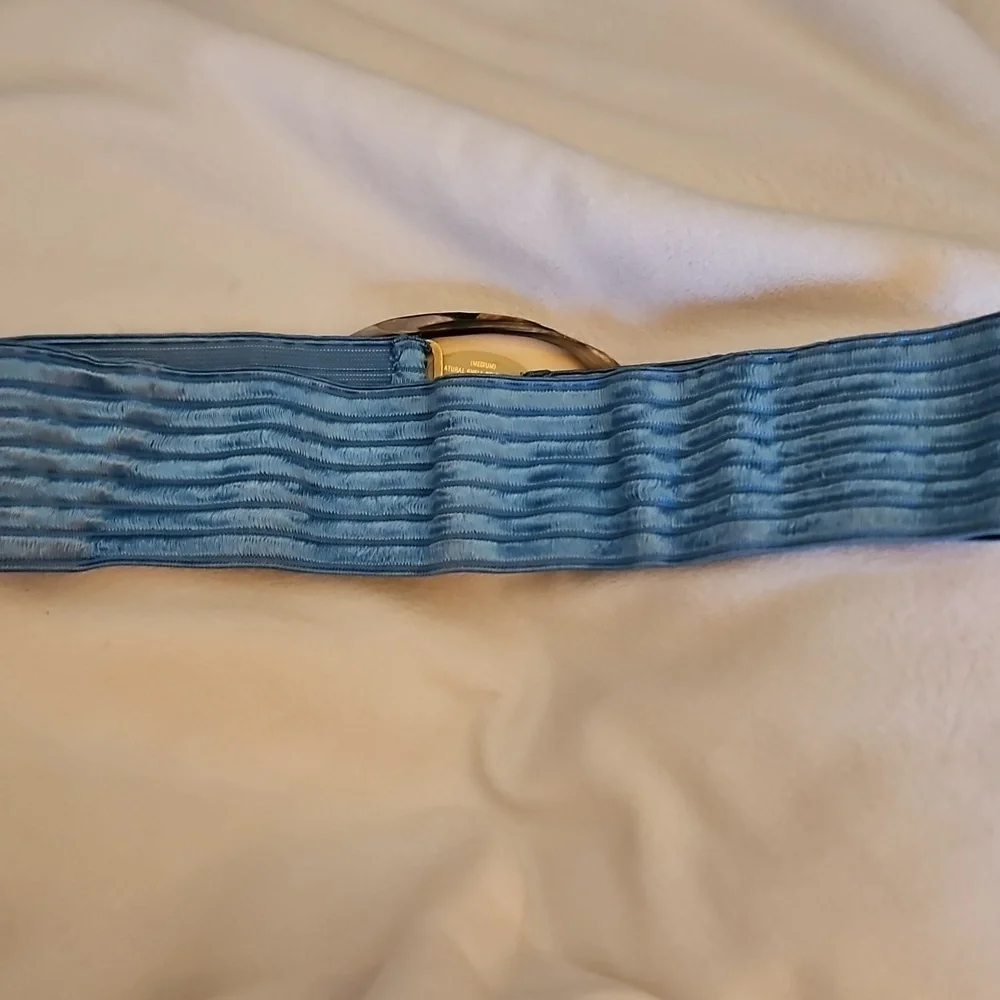 Vtg 1970s Tropical Shell World Blue Stretch Abalone Buckle Mermaid Festival Belt